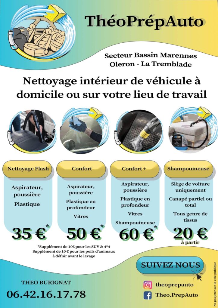 réalisation Flyer pour auto entrepreneur nettoyage de voitures et véhicules marennes ile d'oléron